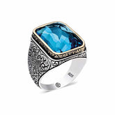 Silver Turquoise Stone Square Men's Ring